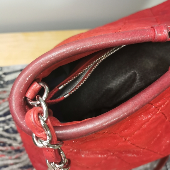 (Sold)100% Authentic Channel Lamb Skin Tote, Crossbody In Red - Picture 7 of 16